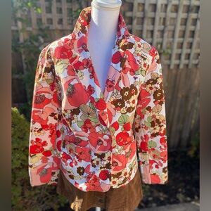 Joanna Stretchy Vintage Jacket in 70’s vibe floral print padded shoulders EUC
